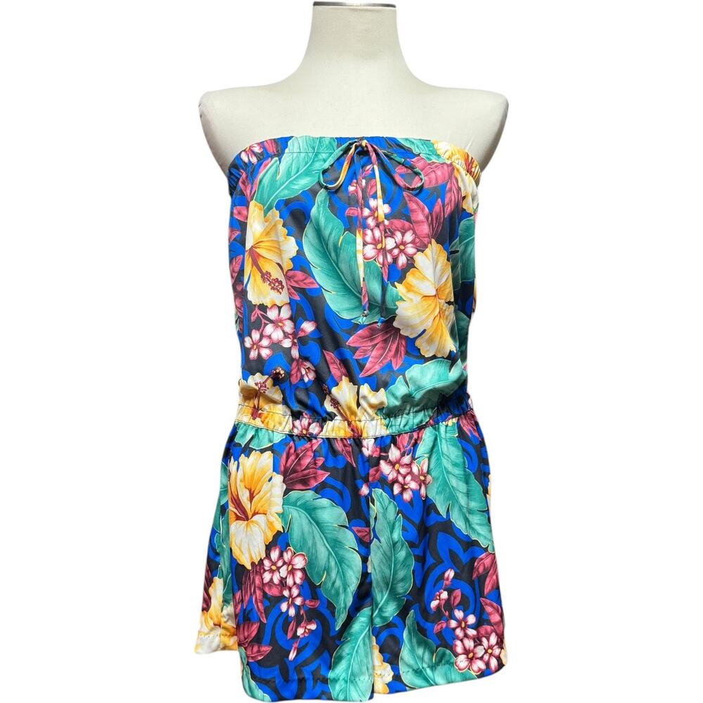 Granada 45 Years Vintage Strapless Romper Shorts Tropical Print Large
